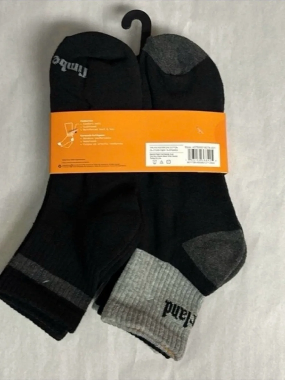 New Timberland Socks 6 Pair Men’s Black & Gray Cushioned Quarter Socks Casual